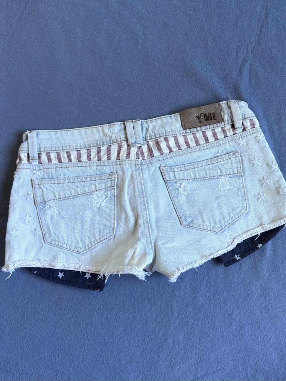 Distressed Denim Shorts with Flag Pocket & Star Details - Picture 7 of 7